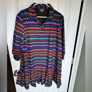 SSYS The Label Multicolor Zigzag Print Ruffle Hem Dress XXL NWOT